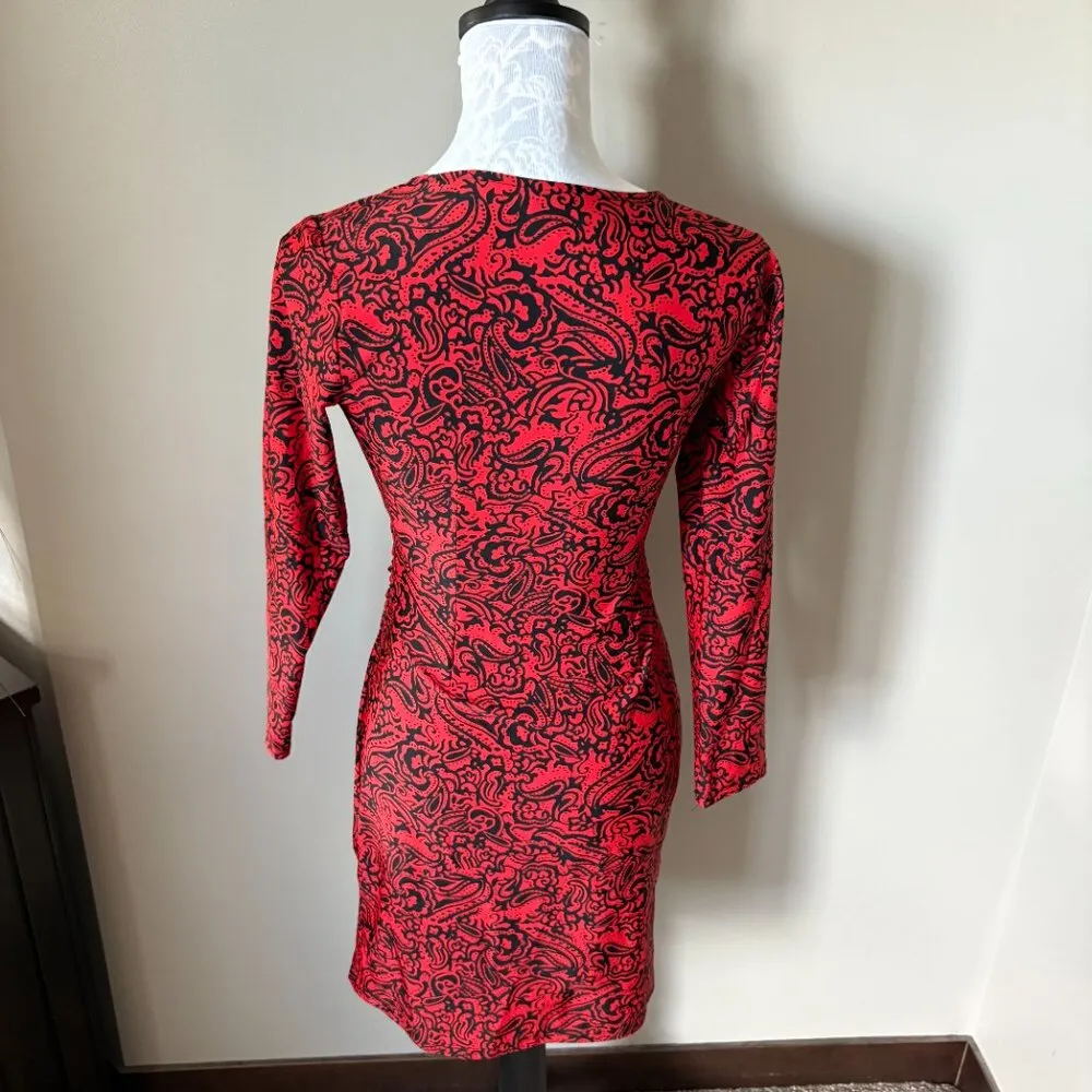 Jude Connally Red Dress Floral Womens Stretch Long Sleeve Xsmall Size XS - Image 4