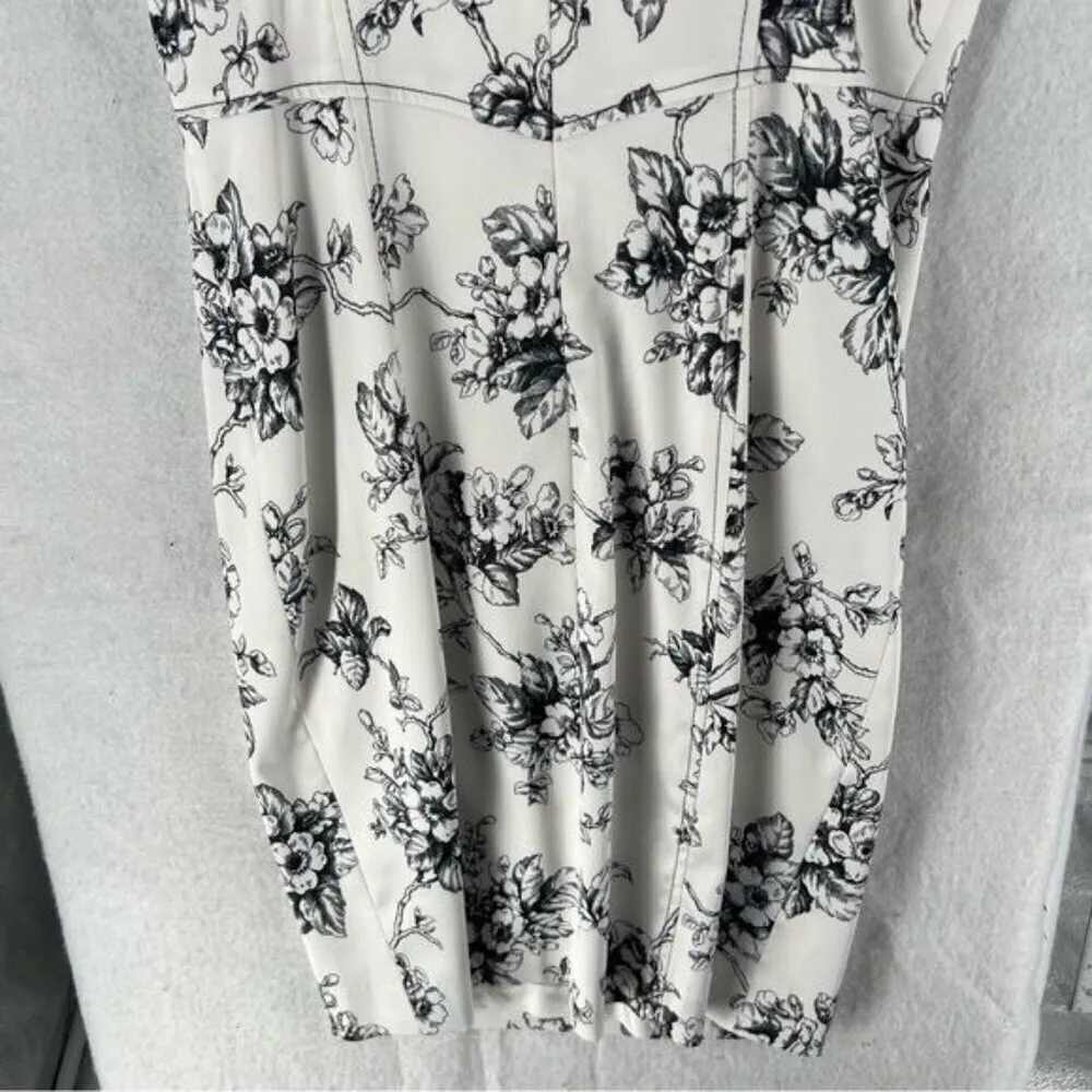 David Meister‎ Satin Floral Print V-Neck Dress - Image 10