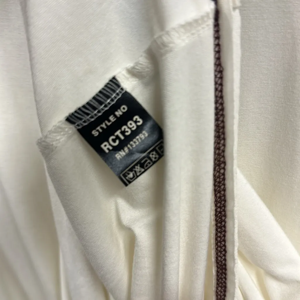 Pol Cap Sleeve 2 Tone Burgundy Cream Comfortable Jersey Top Shirt Womens Small - Image 8