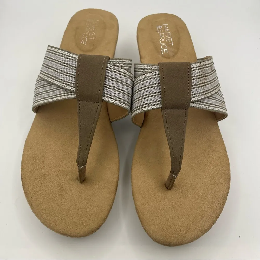 cork stripped comfy brown wedge sandals women Size 6.5 - Image 9