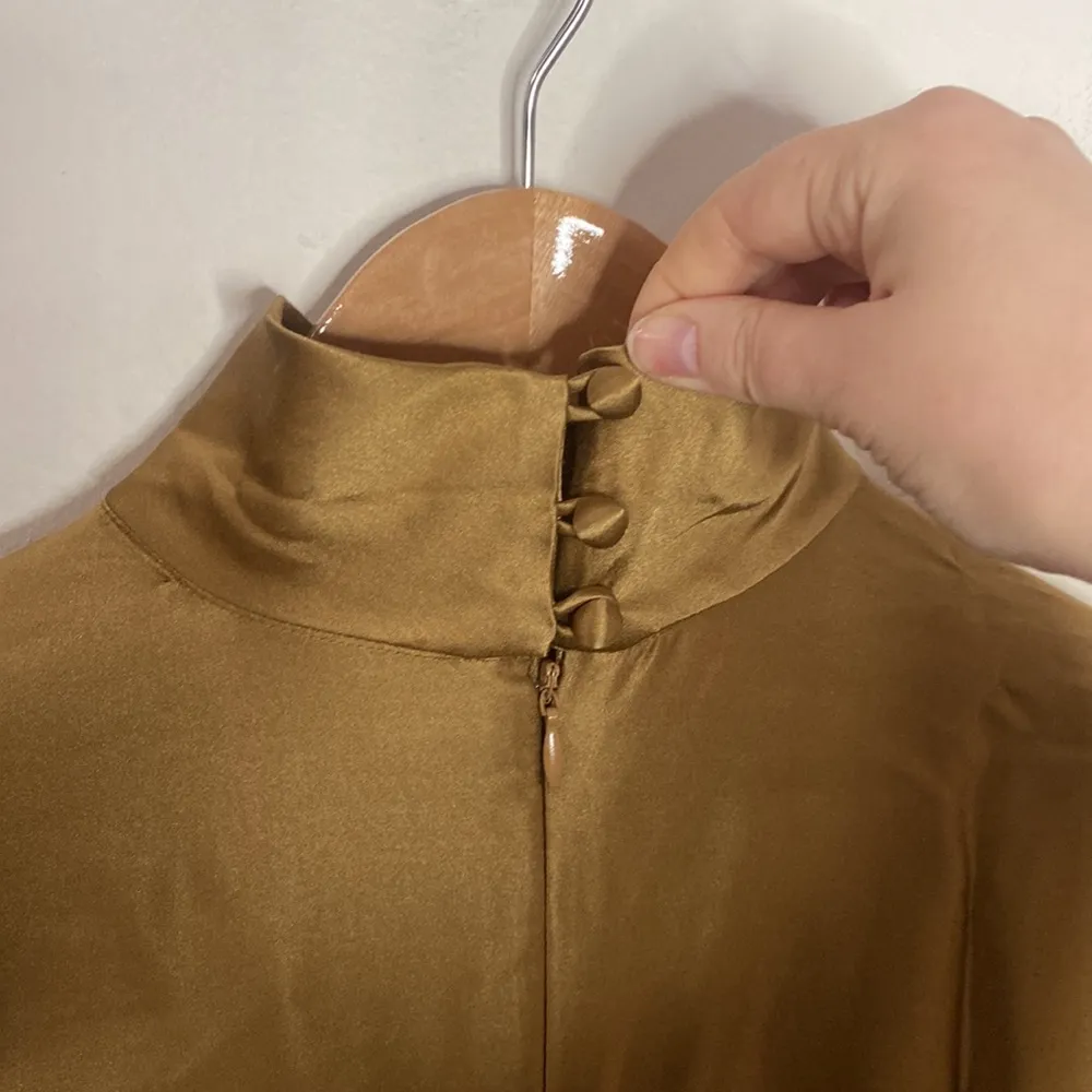 Retrofete Barbara silk ruched mini dress in olive army hue size XS - Image 13