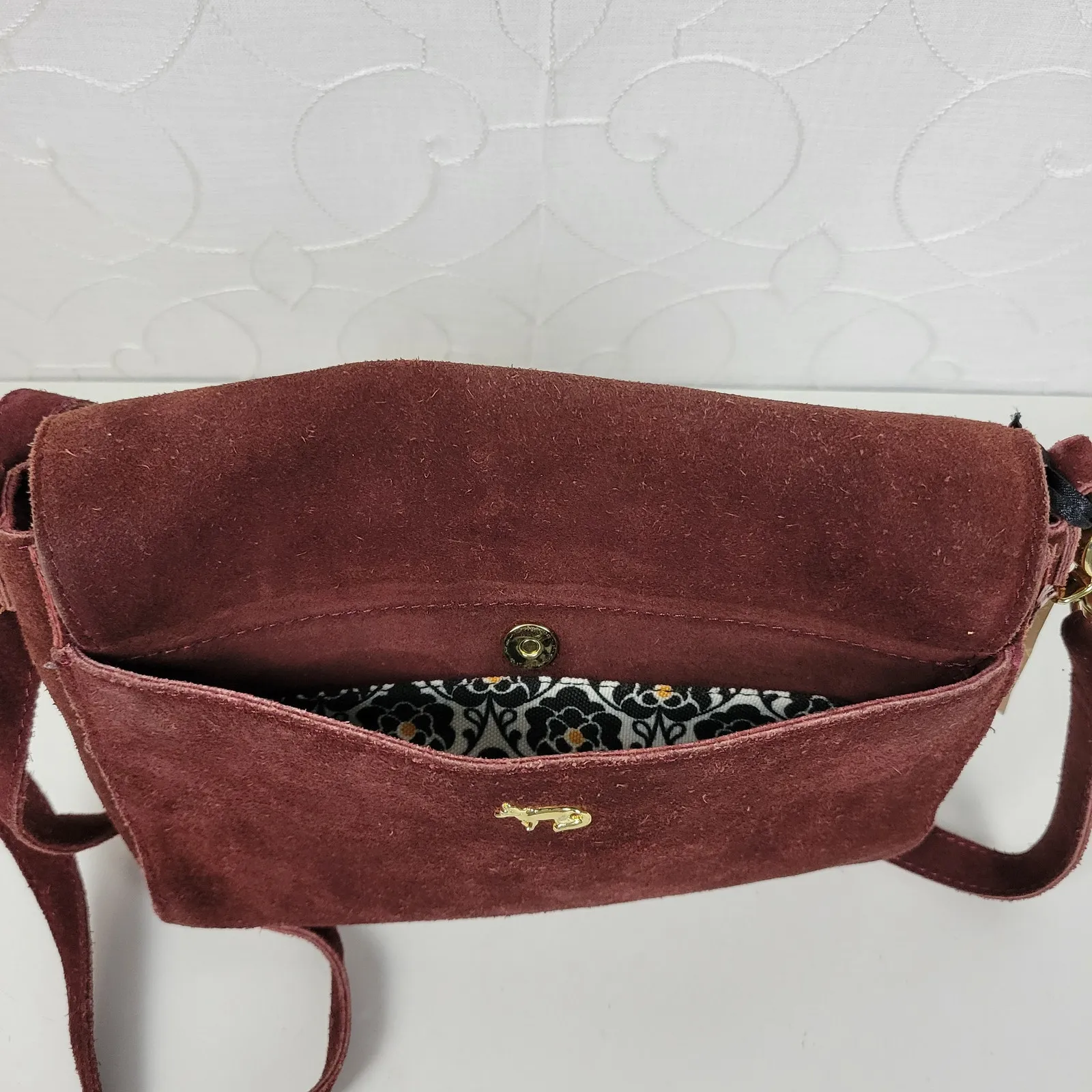 Emma Fox Womens Crossbody Shoulder Bag Burgundy‎ Suede Leather Boxy Flap NEW - Image 14