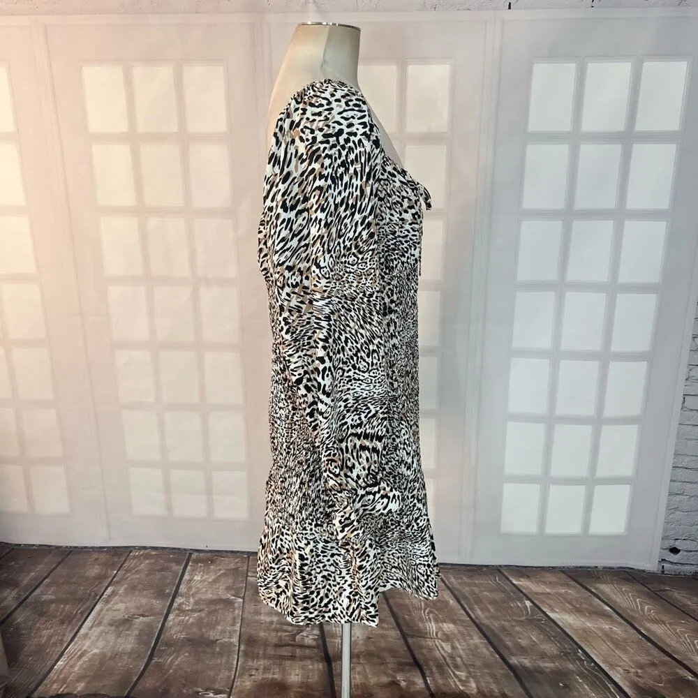 Express animal print long puff sleeve smocked body mini dress size xl - Image 4