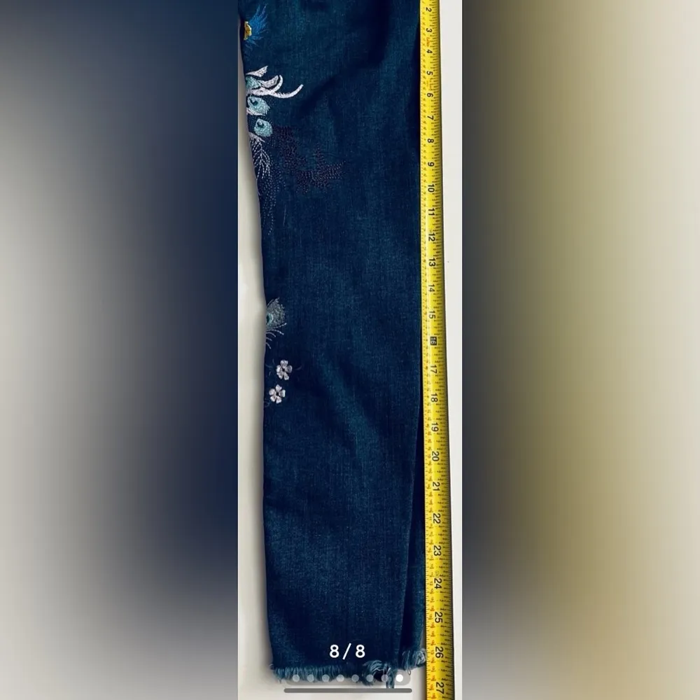 Free People Peacock Embroidered Skinny Jeans 25 - Image 6
