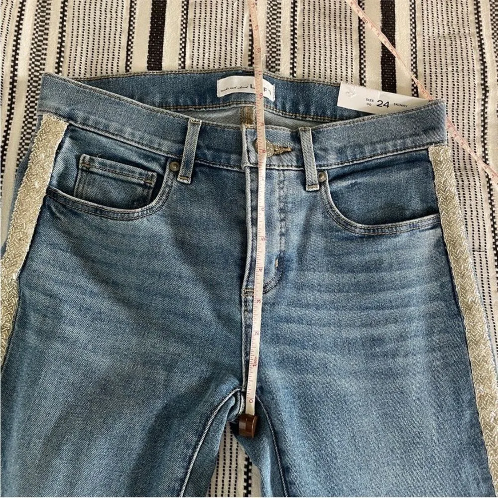 LOFT Beaded Skinny Jeans sz 00 / 24‎ NWT Slim Side Stripe Denim Pants Clean Girl - Image 12