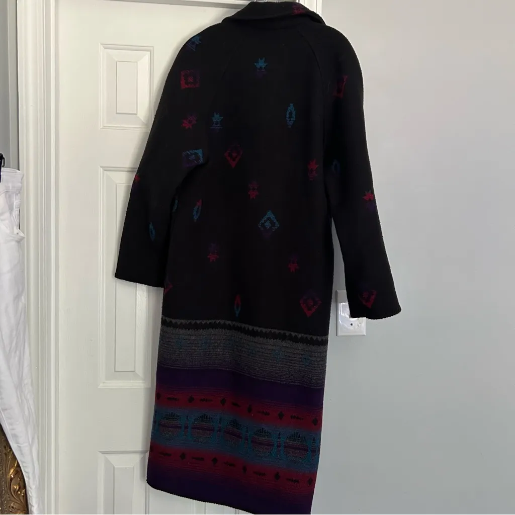 Vintage Wooded River Wool Blend Long Coat Western Aztec Size XS Black - Image 7