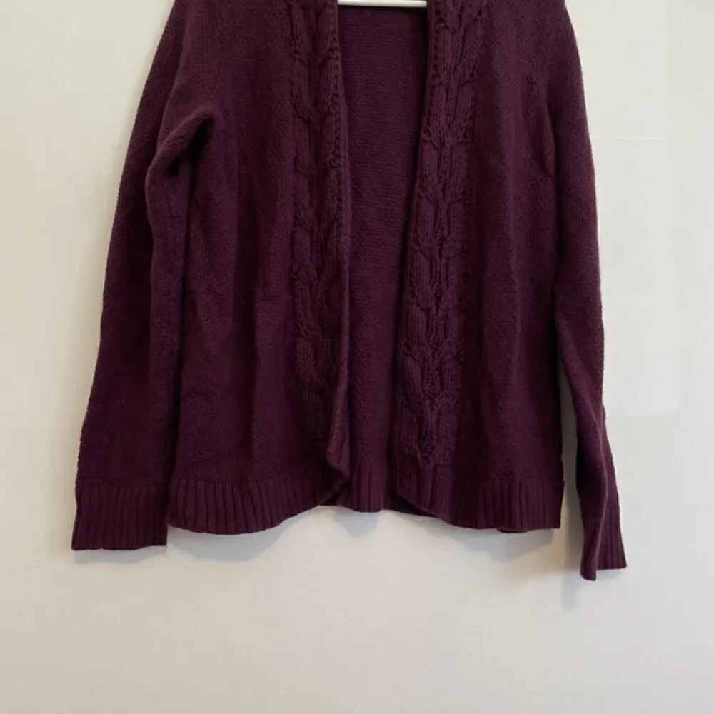 TALBOTS Plum Dark Purple Chunky Cable Knit Open Viscose Cotton Cardigan Sweater - Image 3