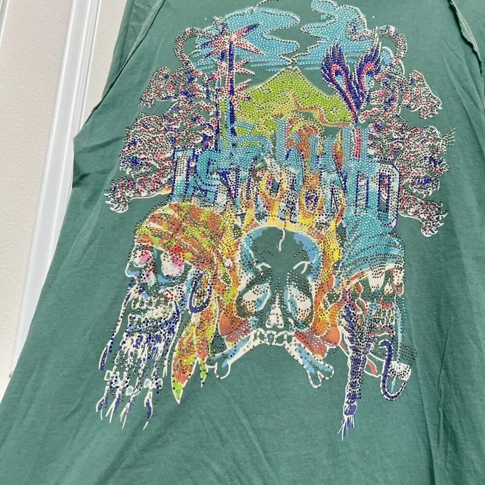 ED HARDY WOMENS SAGE PULLOVER BLING HOODIE SIZE LARGE Rhinestones Long sleeve - Image 2