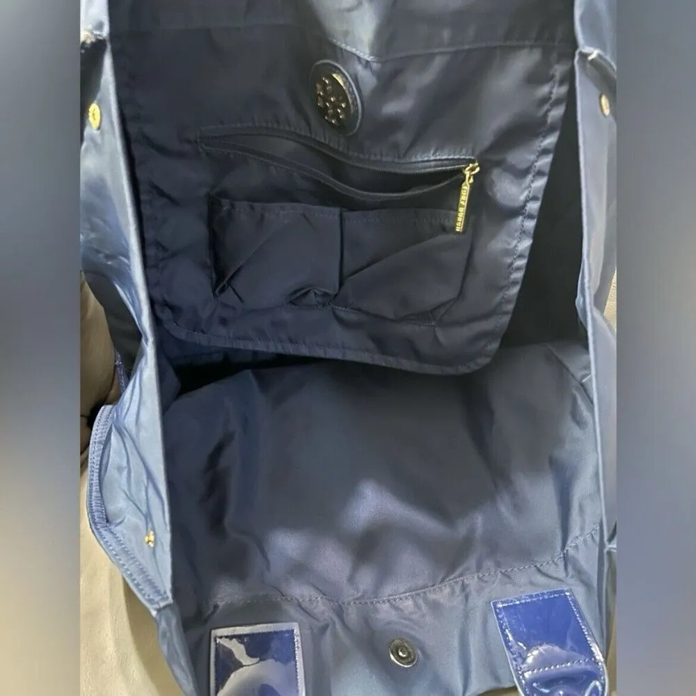 Tory Burch Large Navy Blue Ella Tote Bag nylon patent - Image 15