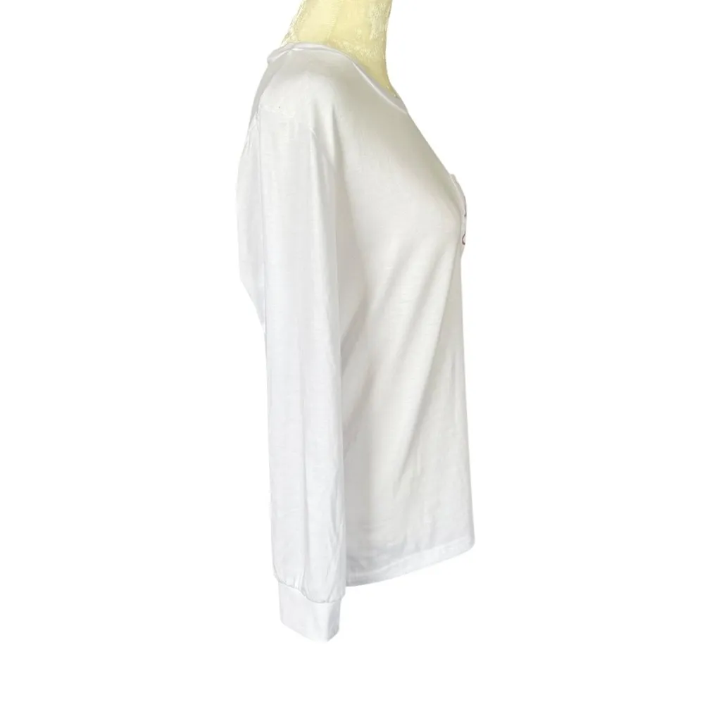 Ivory Ella white long sleeve crewneck stretchy t-shirt women's size small - Image 3