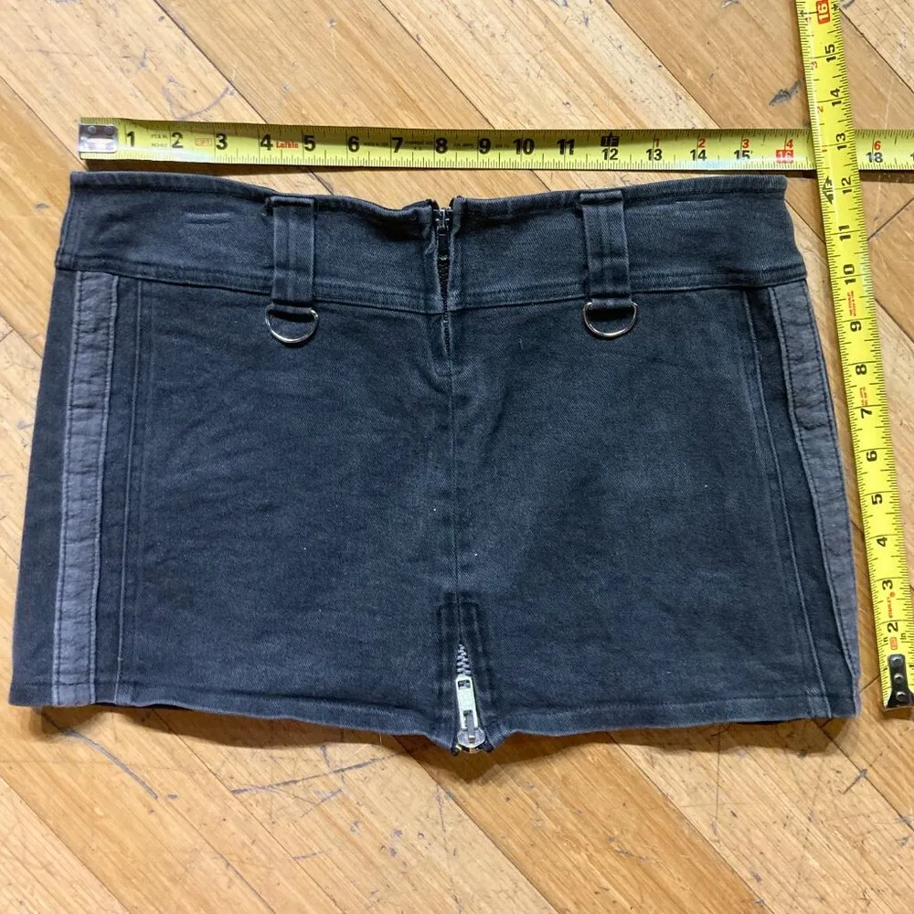 Vtg 90s Serious black denim micro mini skirt Clueless punk goth grunge Tripp L Size L - Image 3