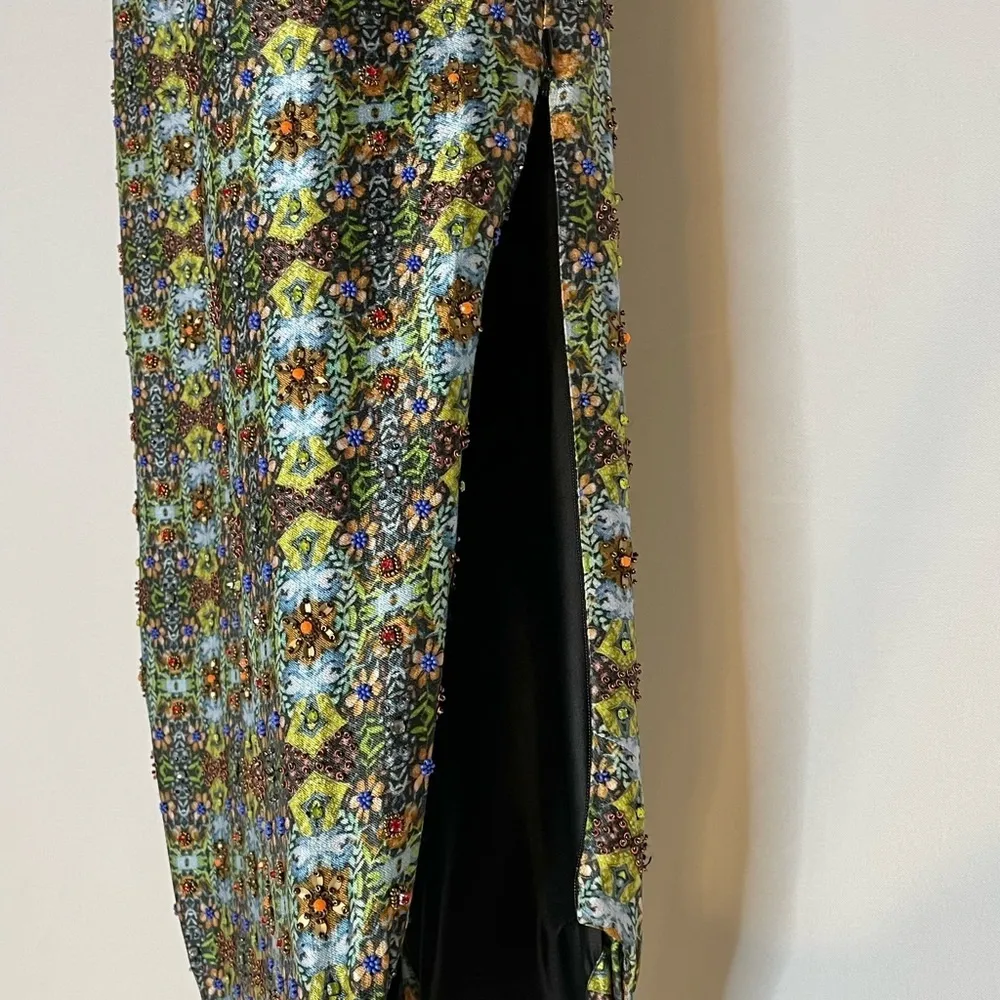 Megan Park Beaded Jewel Dress Green‎ Blue Sparkly V - Image 4