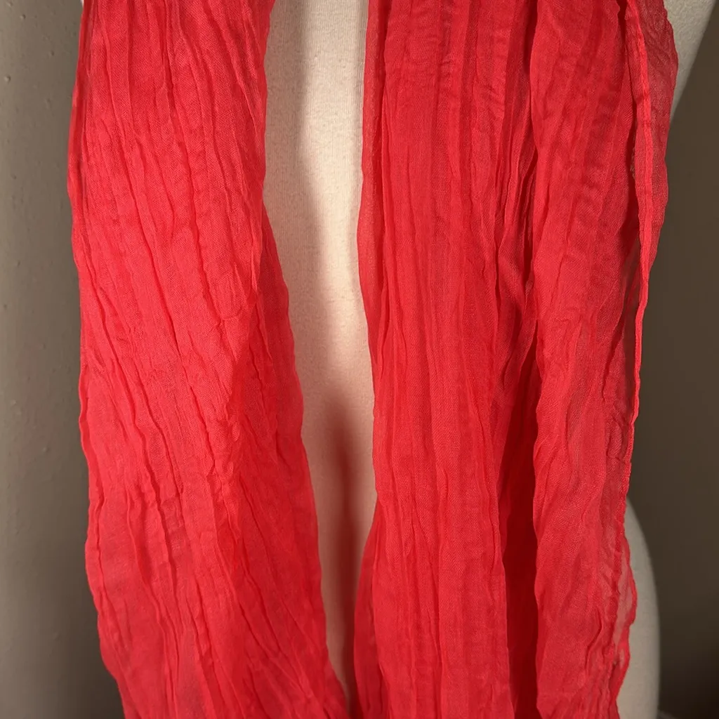 Crinkle Fashion Sheer Scarf with Tassels 36”x72” Watermelon Pink - Image 4