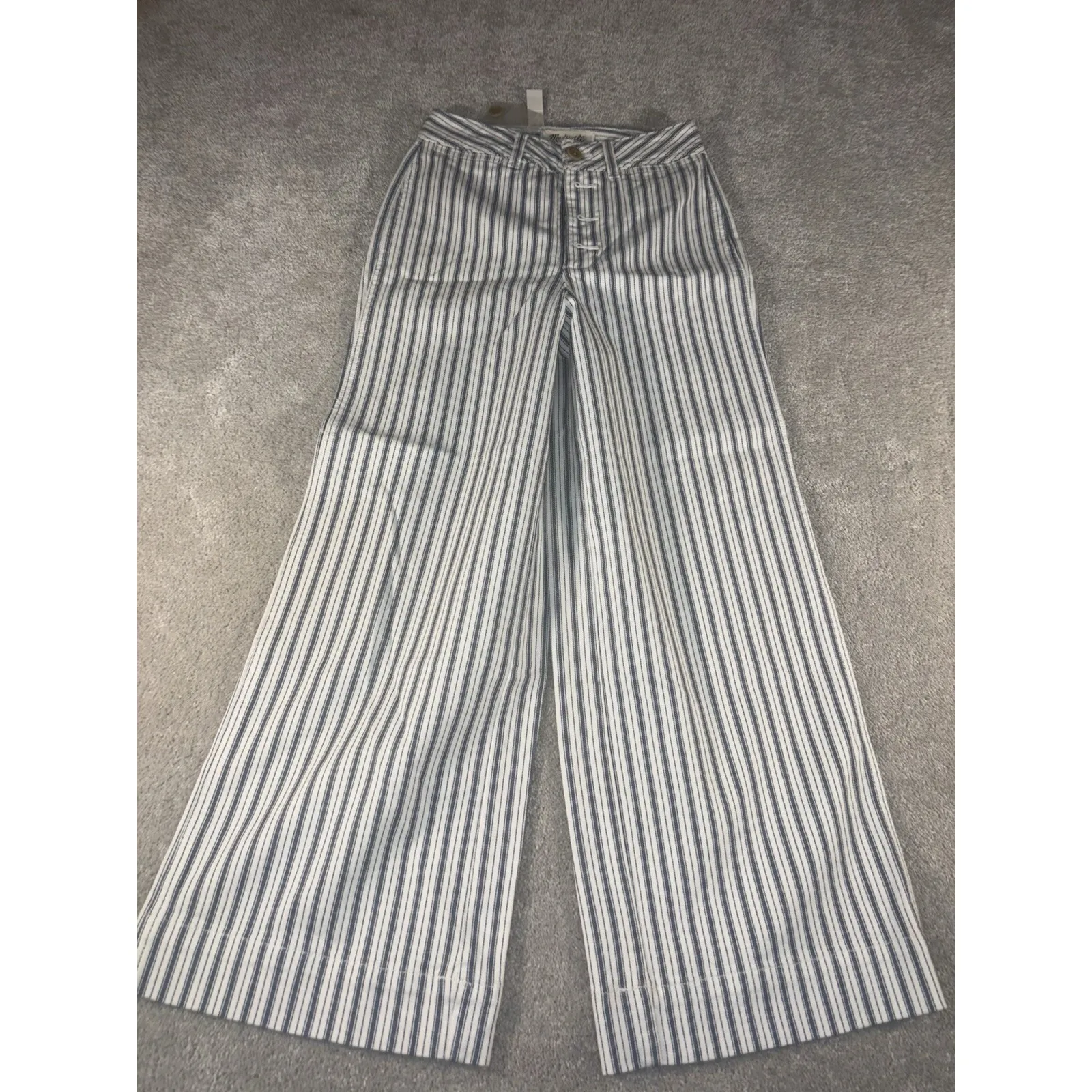 Madewell Emmett Wide-Leg Crop Pants in Herringbone Railroad Stripe Size 23‎ NEW - Image 3