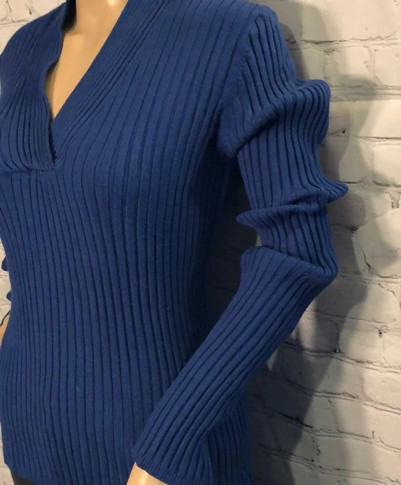 Vintage Grace Royal Blue Vneck Ribbed Sweater XL - Image 4