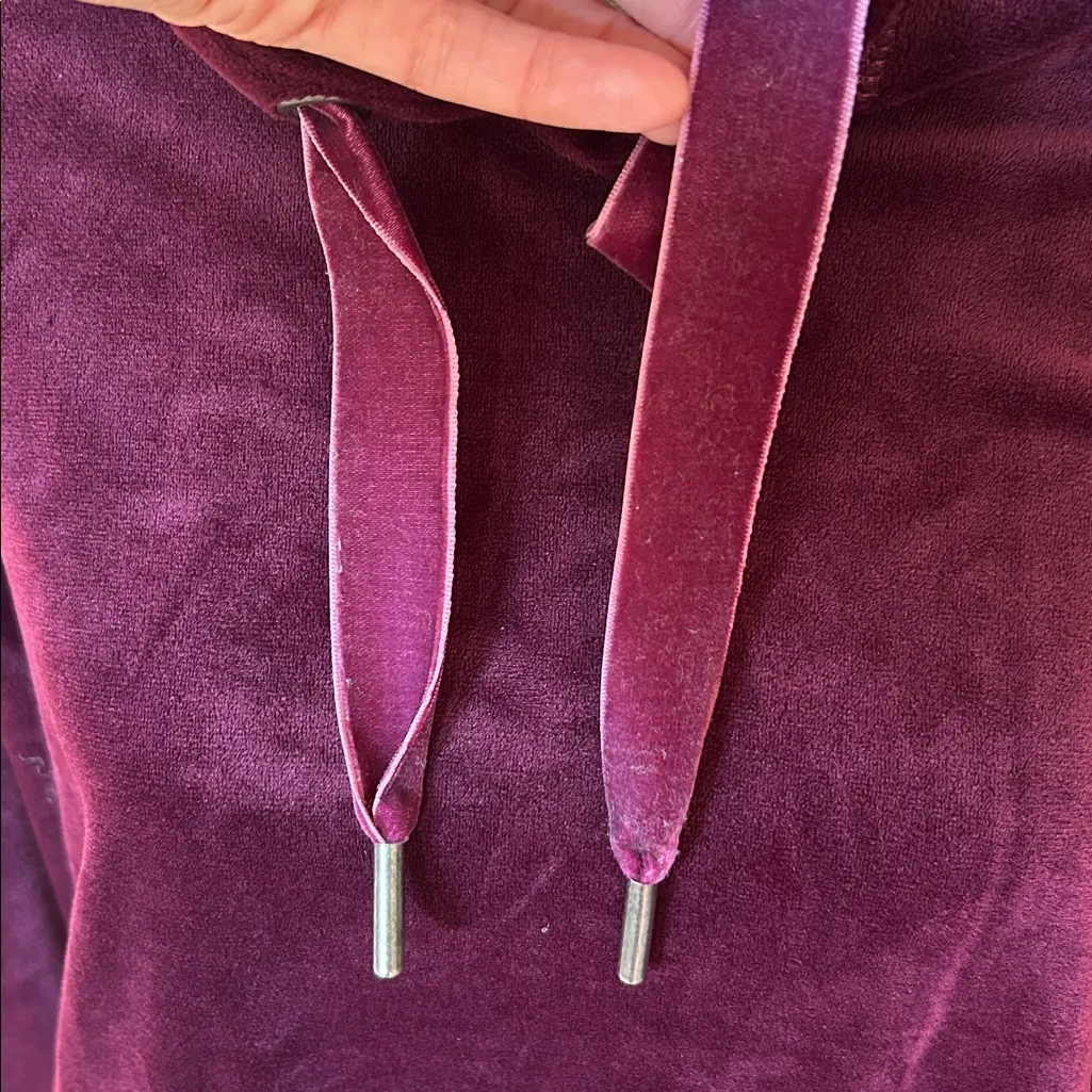 Anthro Daily Practice plum Velour track Y2K Hoodie Pullover Sweatshirt M - Image 3
