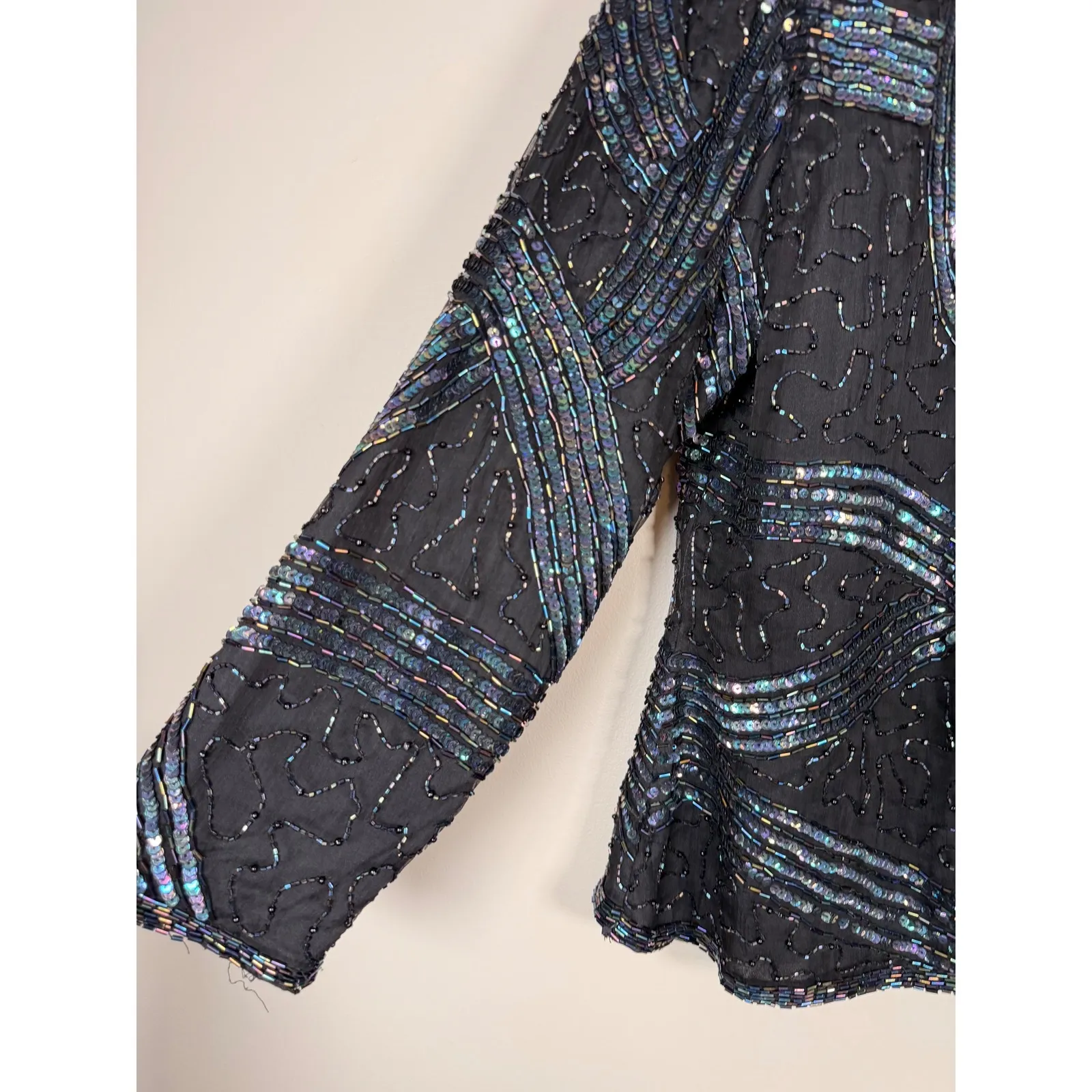 Stenay Black Beaded Sequin Statement Jacket M Silk Made in India Lined Formal Size M - Image 2