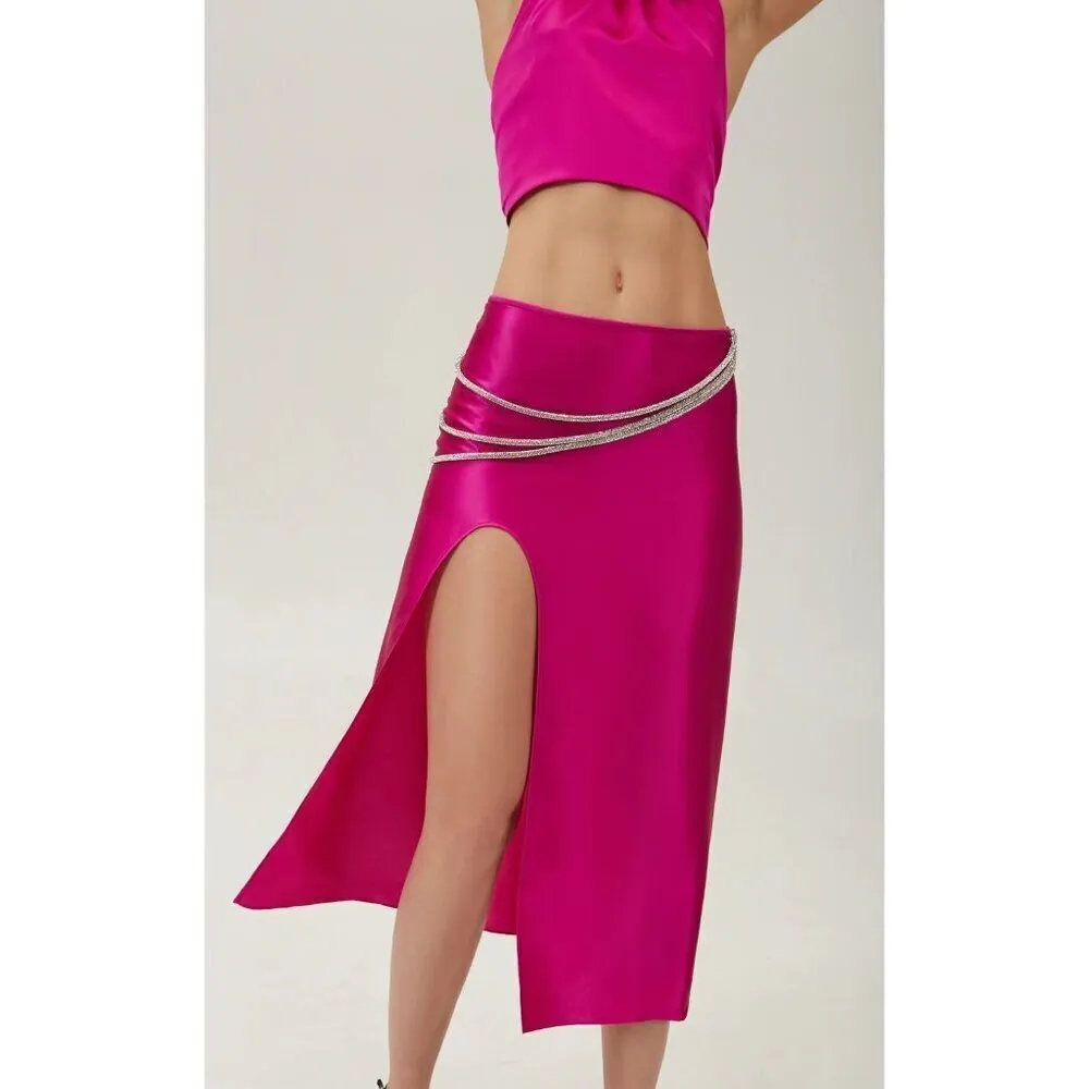Nue Studio Laetitia Skirt in Fuchsia Pink Small New Womens Satin Midi - Image 10