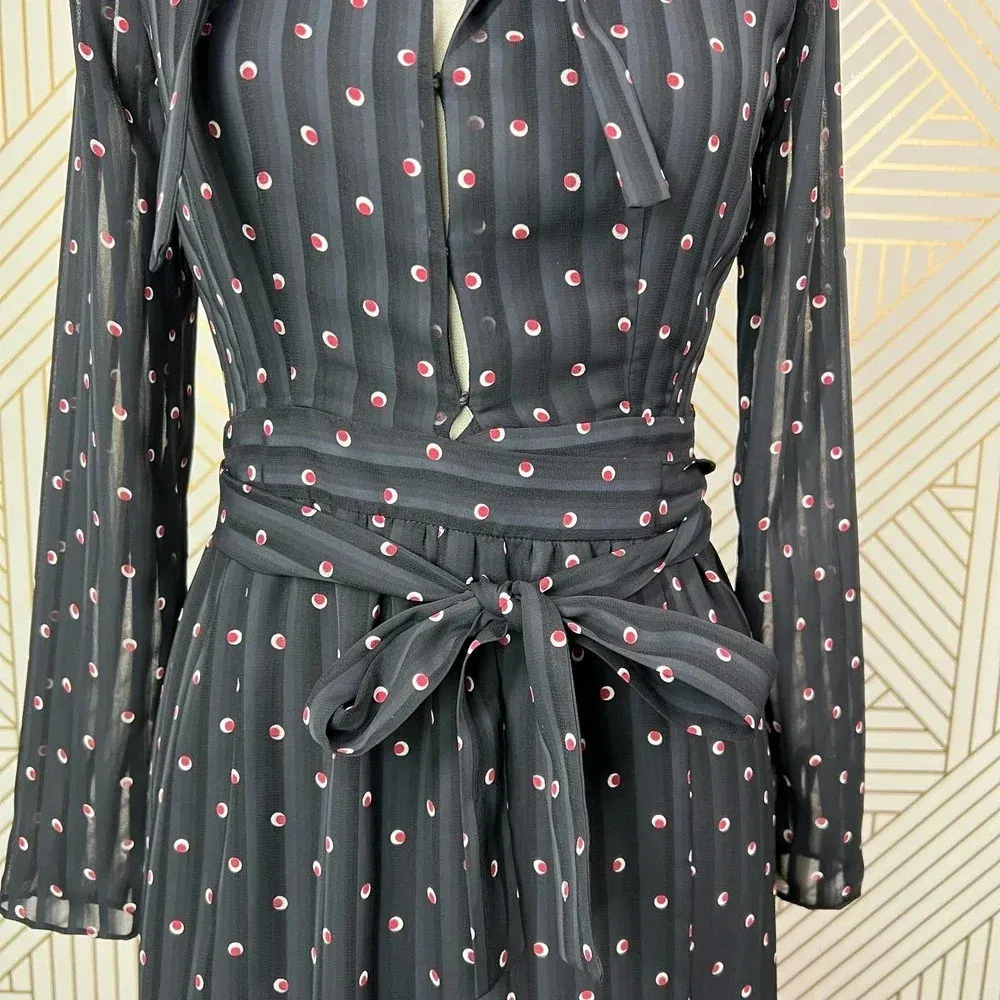 Alexis Leila Polka Dot Rio Print Tie Neck Keyhole Mini‎ Dress Black Size US XS - Image 6