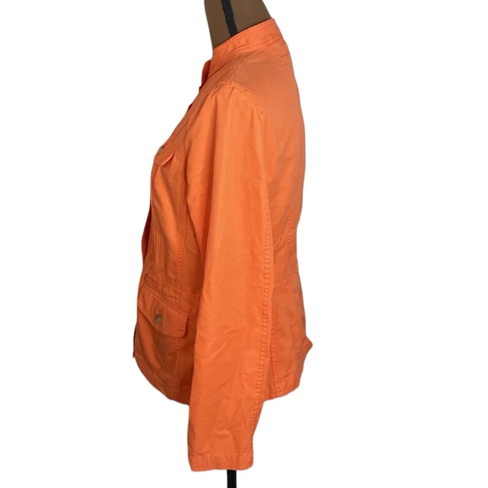 Talbots autumn orange light cotton longline utility cargo buttoned jacket size S - Image 3
