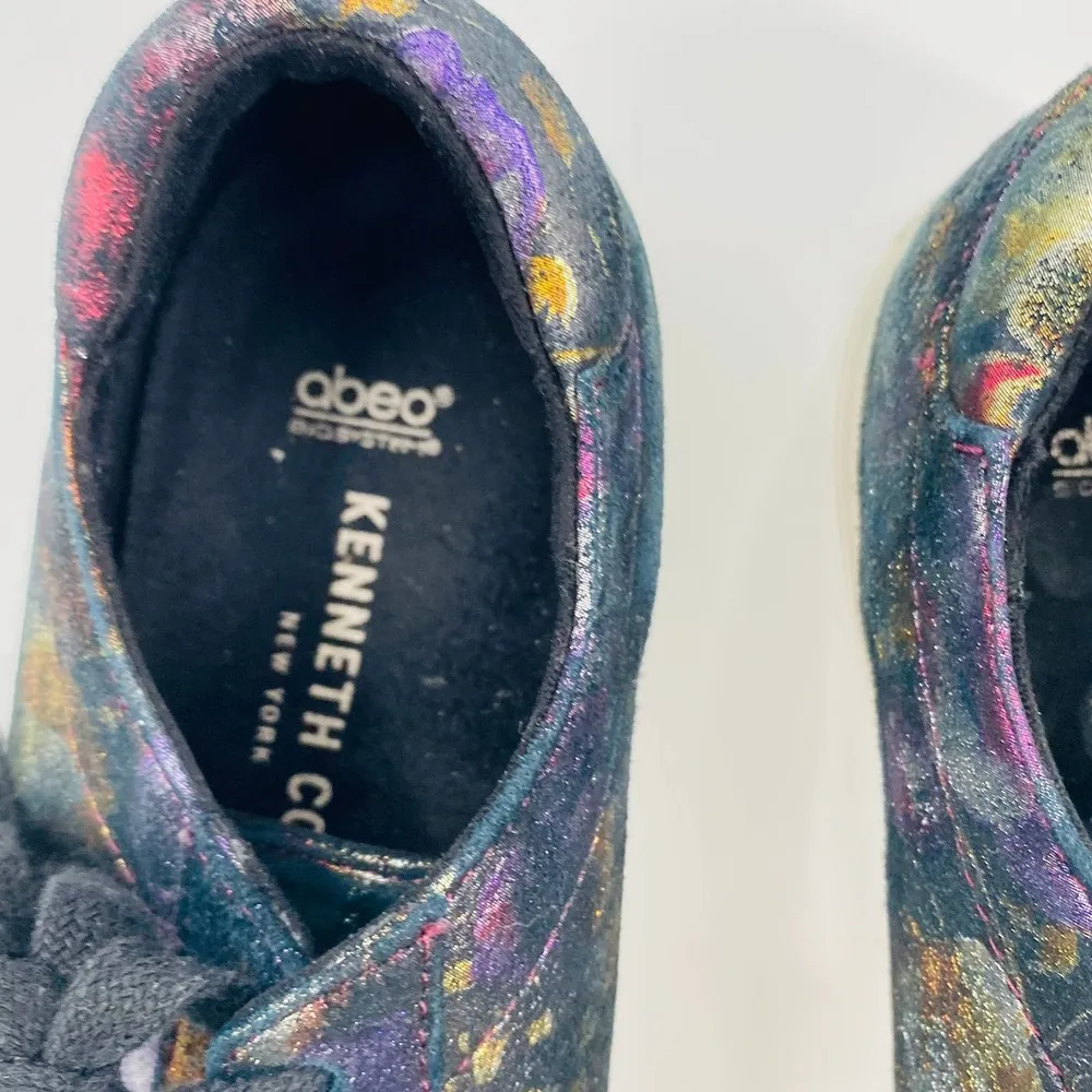 Kenneth Cole Marlow Neutral Floral Metallic Platform Sneaker 6.5 Black Pink Gold - Image 4