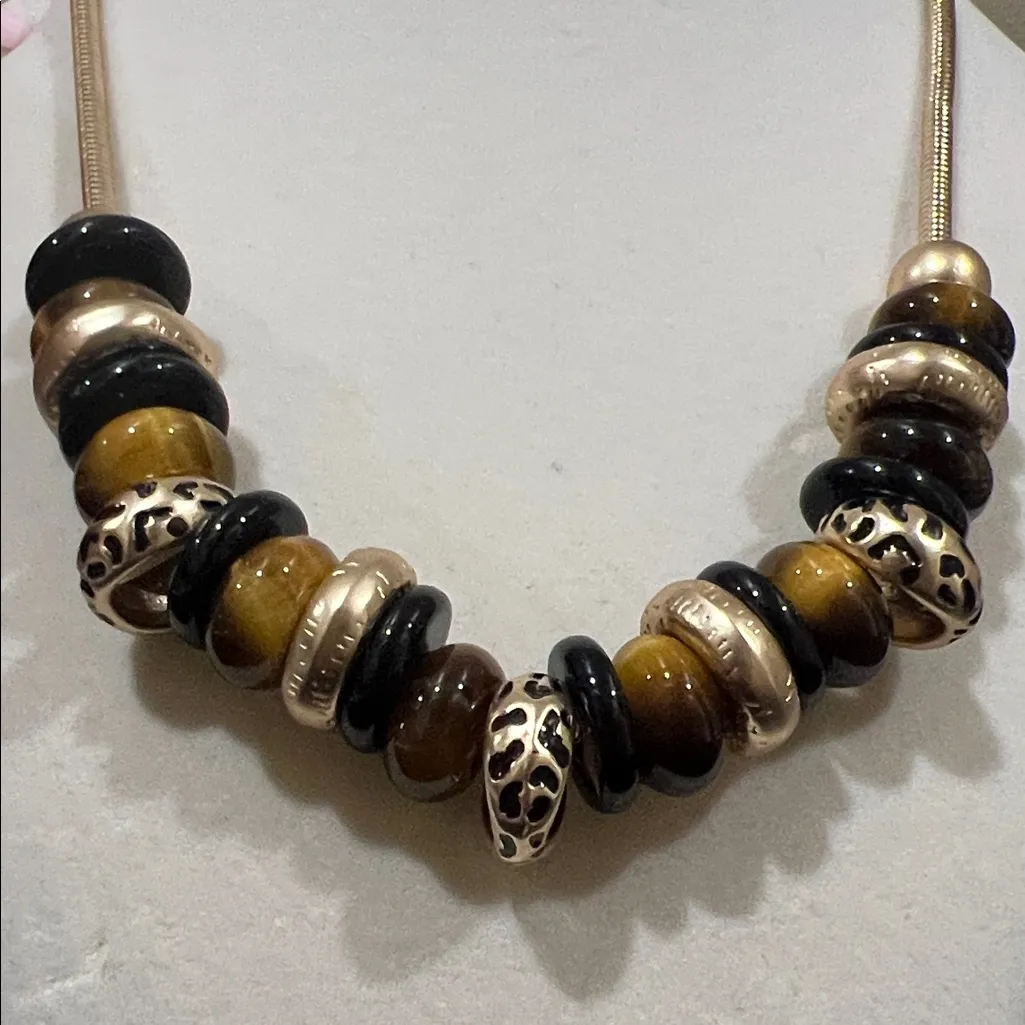 Piper K | Tigers Eye/Leopard Beaded Necklace Gold - Image 7