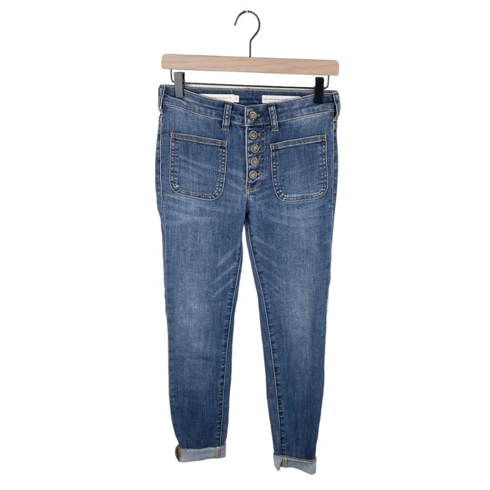 Anthropologie Pilcro High-Rise Denim Legging Button Fly Patch Pocket Size 27 - Image 3