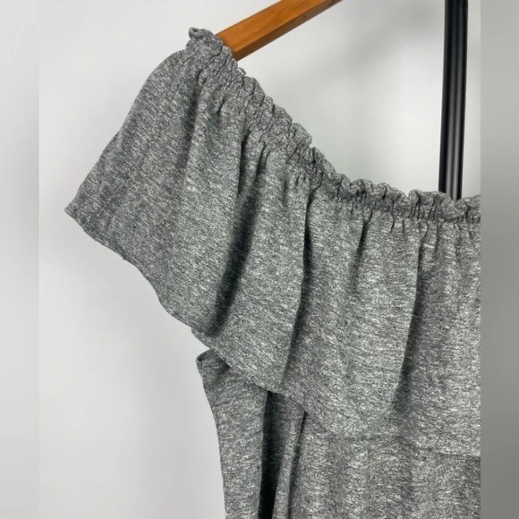 Current/Elliott‎ Gray Convertible Off the Shoulder One Shoulder Ruffle Top - Image 4