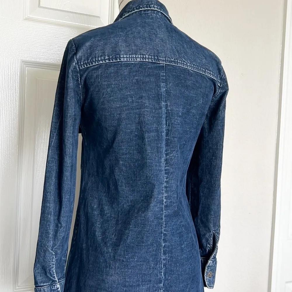 Free People Blue Corduroy Button-Down Shift Dress - Image 5