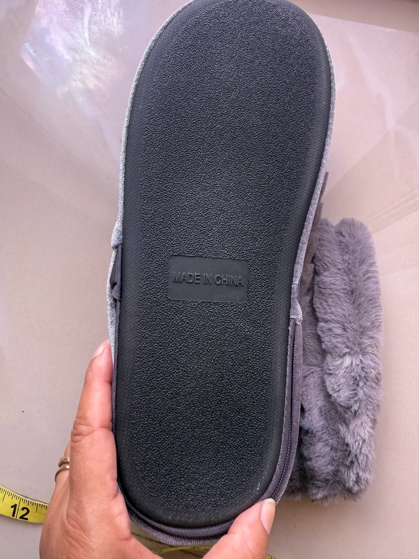 Bootie Slippers Faux Fur adult Unisex, pair of gray faux fur bootie slipper Size 8.5 - Image 4