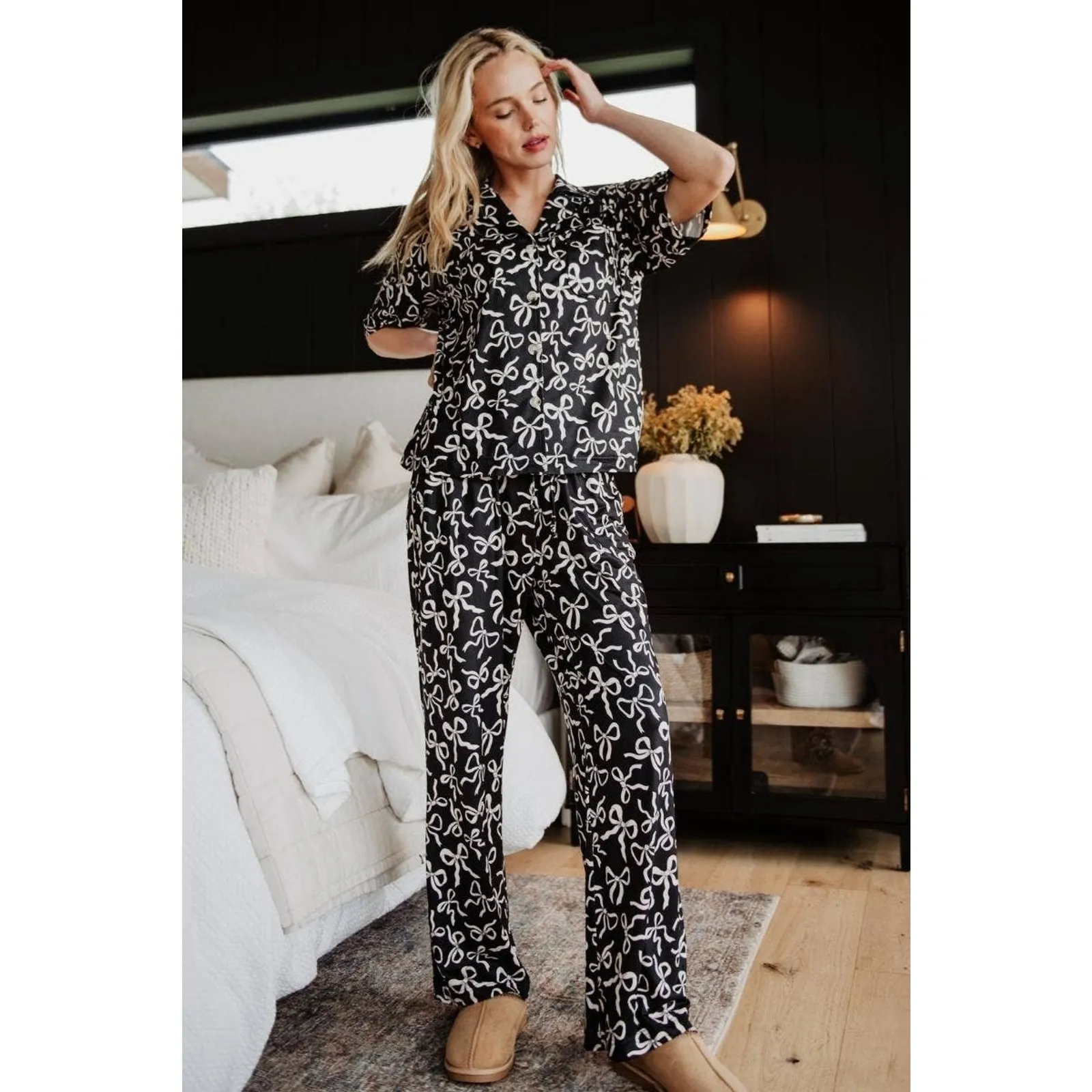 Katydid Black Bow Print PJ Pants Set Size L - Image 3