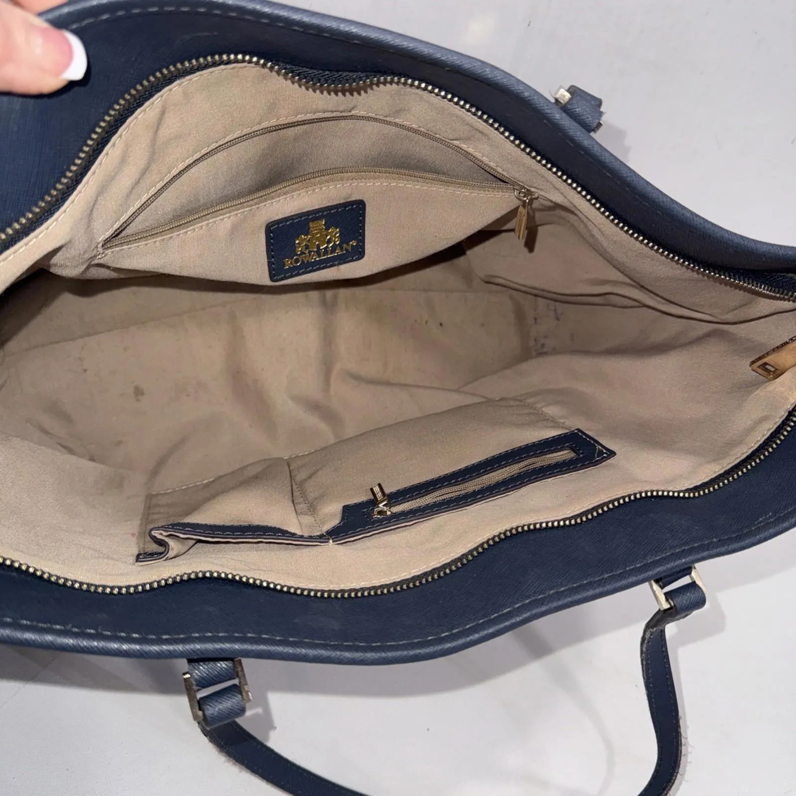 Rowallan Large Old Money Minimalist Navy Blue Canvas Tote Purse - Image 13