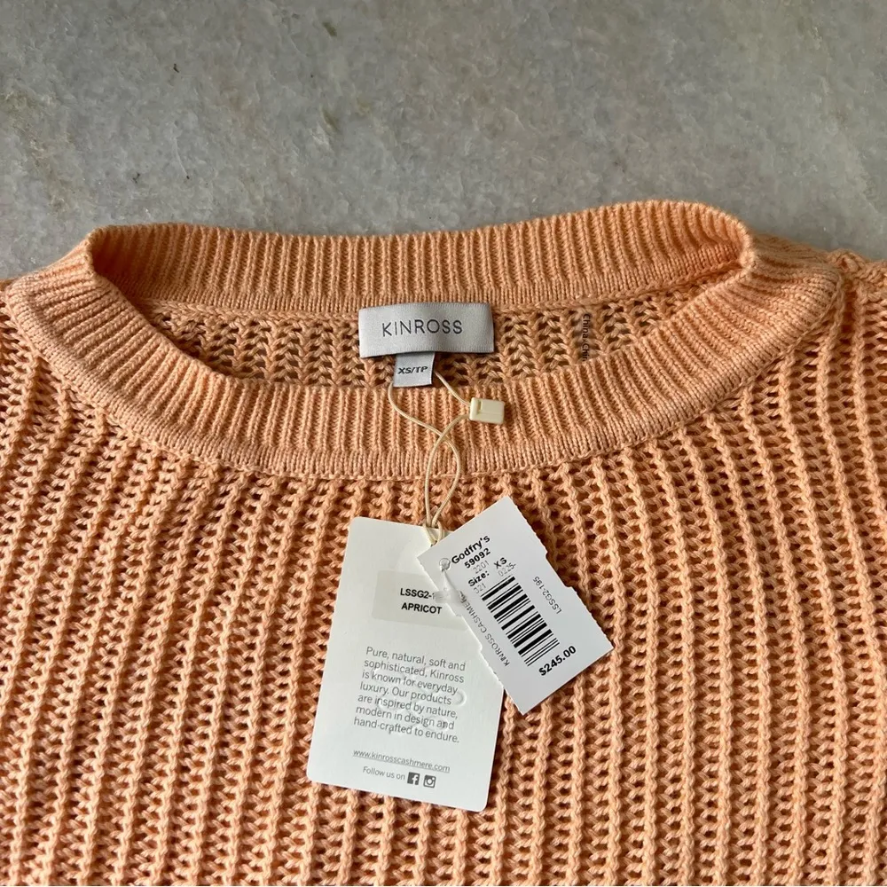 NWT Kinross Cashmere Apricot Rib Knit Sweater Size XS Orange - Image 2