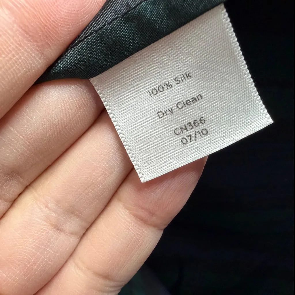 Talbots Tartan Plaid Silk Blouse Short Sleeves Ruffle Neckline Green Black 18W‎ - Image 4