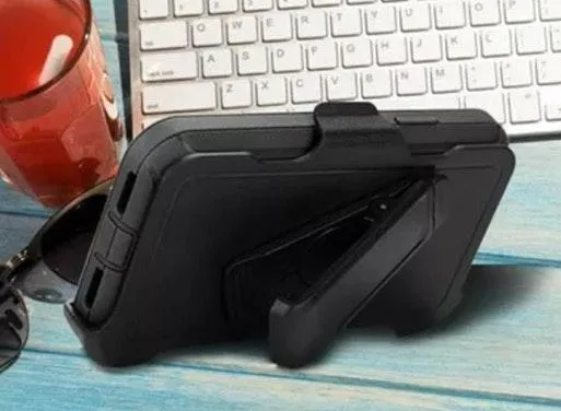 iPhone XS X Dual Layers Shock Defender Case W/Belt Clip Black - Image 9