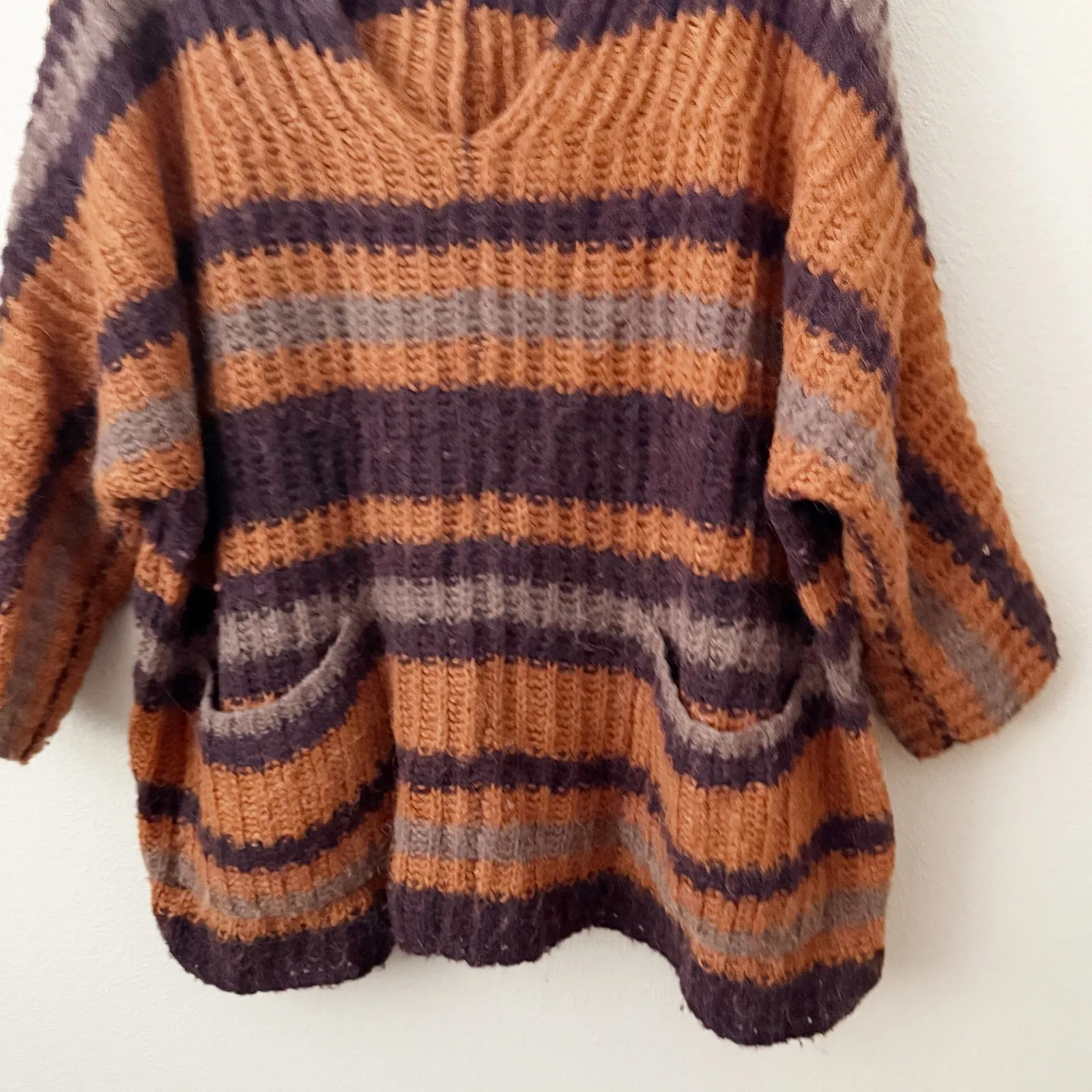 FREE PEOPLE | Wool Alpaca sweater Oversized Boho Top Stripe Pockets | Medium - Image 5