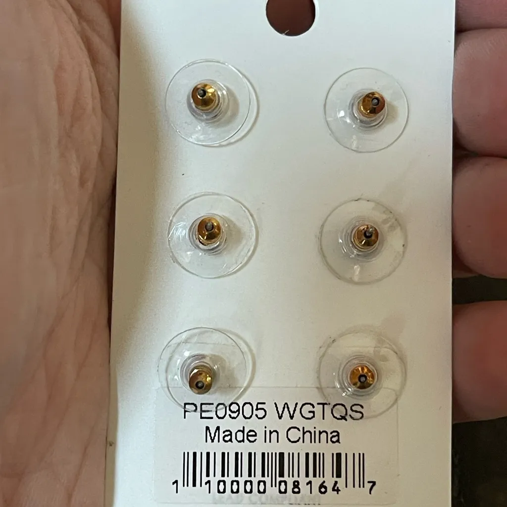 Gold Tone Turquoise and Crystal Starfish Stud Earring Trio Set - Image 2