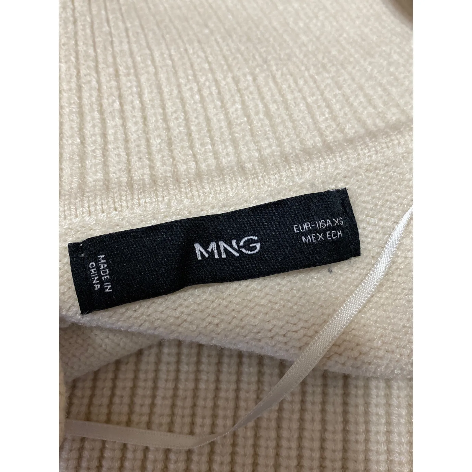 MNG Mango Women's Cream Black Knit Striped Long Sleeve Polo Sweater Top Size XS - Image 4