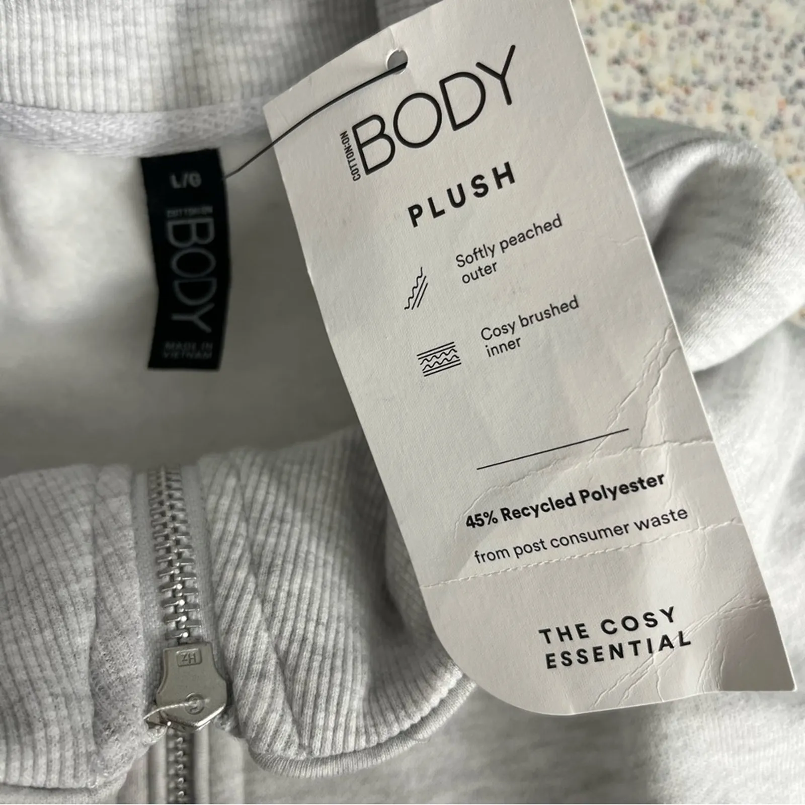 NWT Cotton On Plush Essential Half Zip Jumper Sweatshirt Pull Over Cloud Gray L - Image 5