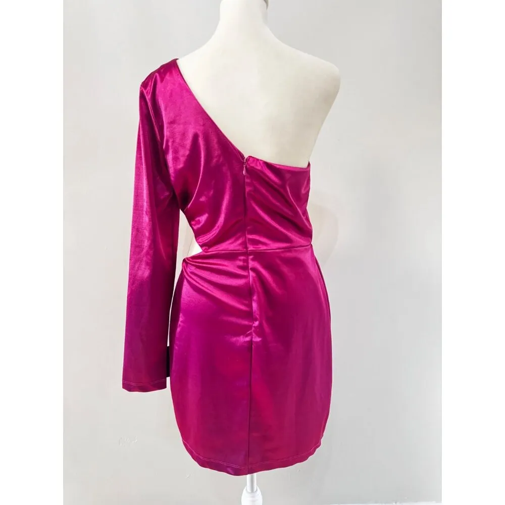 Lulus One shoulder cut out mini dress Metallic pink size large New - Image 2