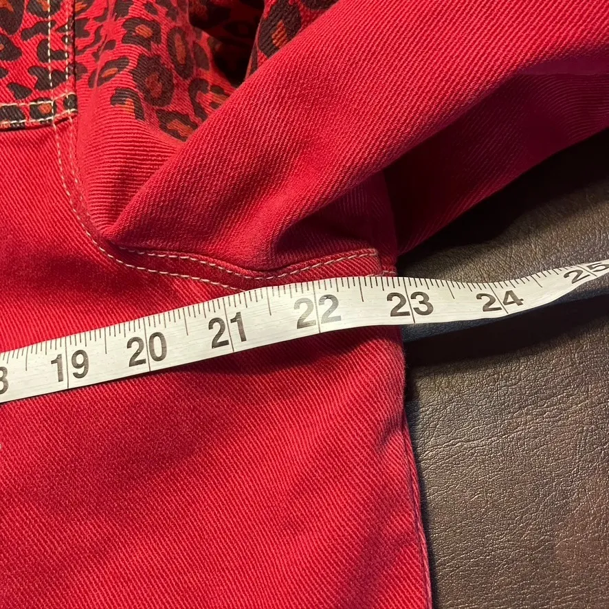 Denim&Co Red Leopard‎ Print Embroidered Button Up Jacket Womens Large - Image 16
