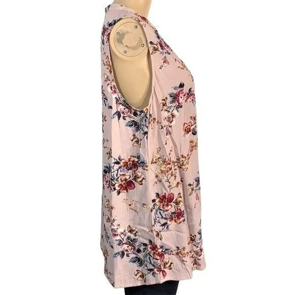 Gypsies and Moondust Womens Tunic Blouse Top Choker Collar Pink Floral Small - Image 3