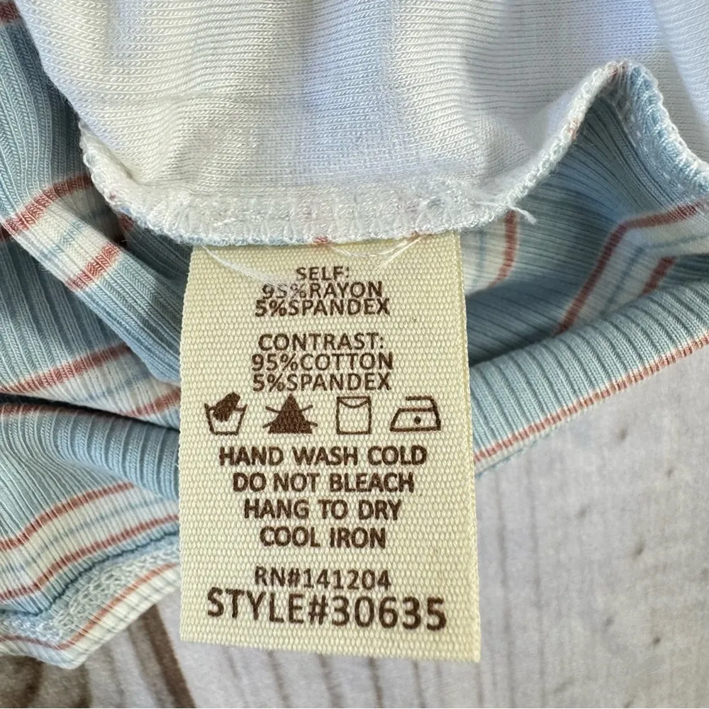 Hem & Thread White Draped Wrap Front Tank with Ribbed Blue Striped Back L NEW - Image 10