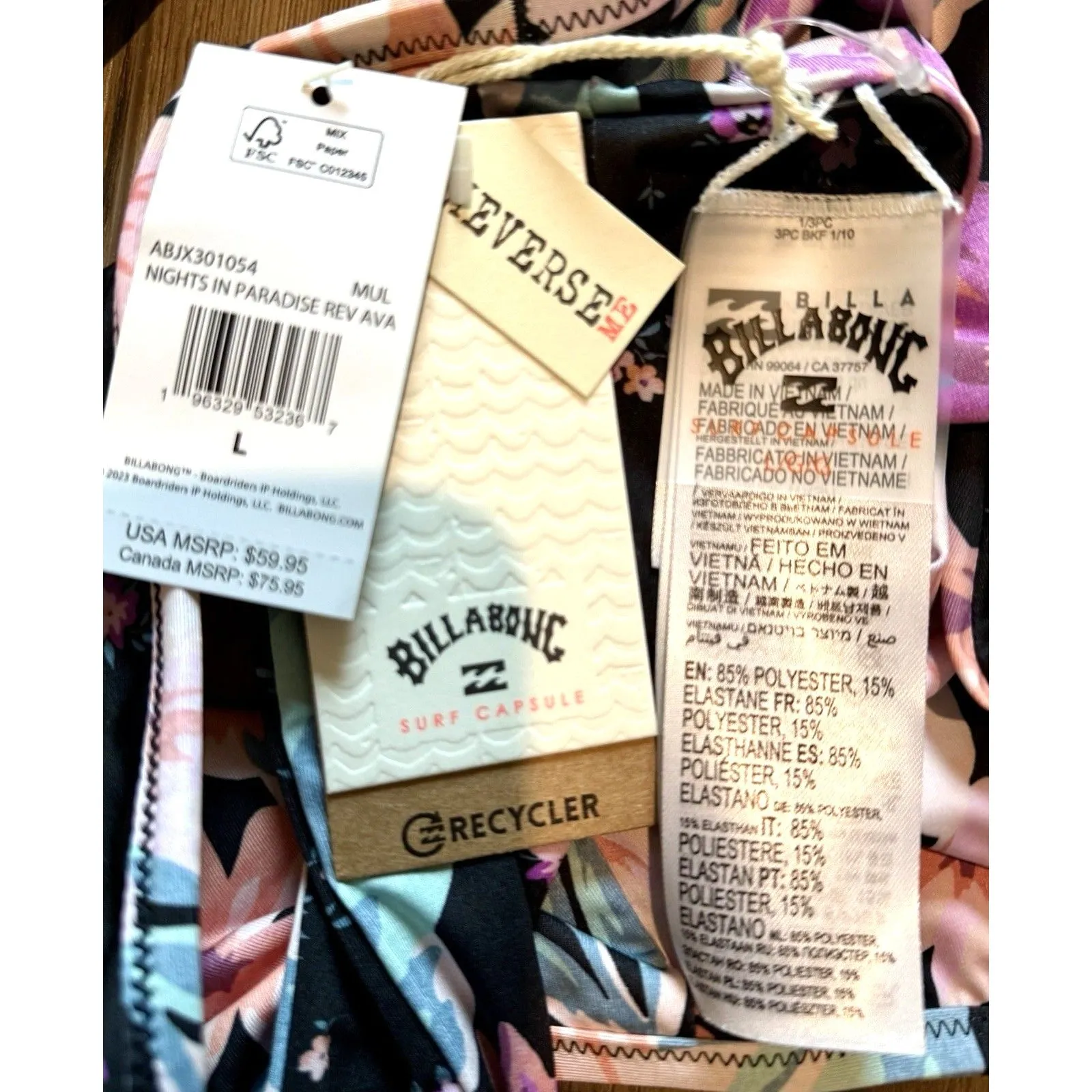 Billabong Nights In Paradise Reversible Top Floral Black Size Large NWT - Image 5