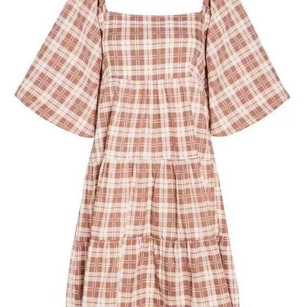 Faithfull the Brand Eryn Checker Print Mini Dress with Tie Size L NWT - Image 3