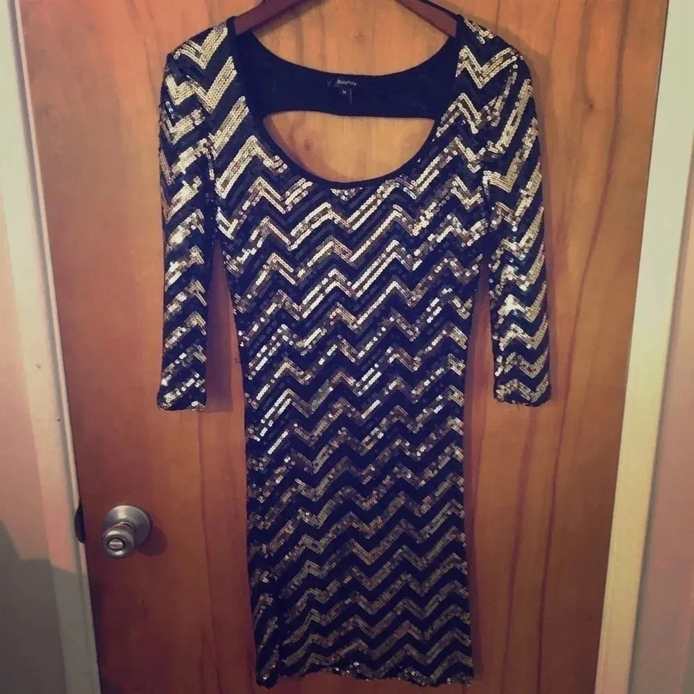 Vintage y2k Black gold sequin Party Glam Mob Wife Mini Dress New Year’s eve Size M - Image 6