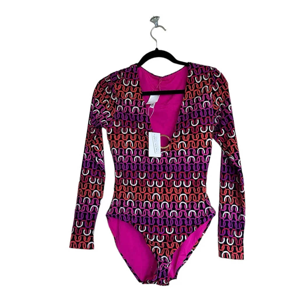 NWT TRINA TURK  ECHO LONG SLEEVE RING FRONT ONE PIECE PADDLE SUIT - Image 9