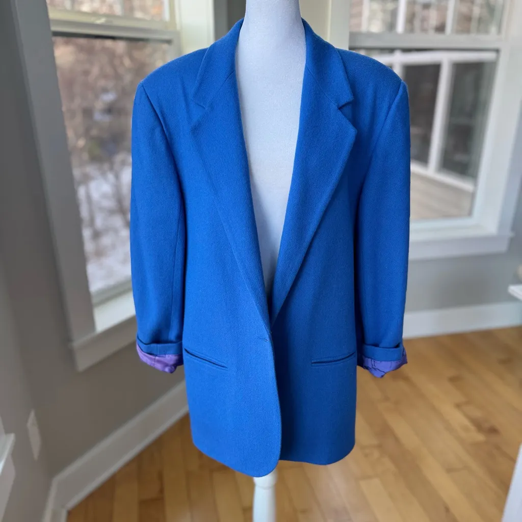 Vintage Sag Harbor Cobalt Blue Wool Oversized Blazer Jacket Fully Lined Sz 16 Size L - Image 5