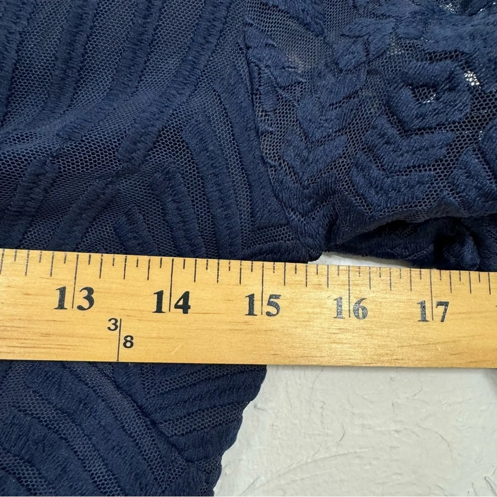 Hello Molly Blue Lace Sheath Dress Womens 6 Sheer Mini Ruffled 3/4 Sleeve Formal - Image 4