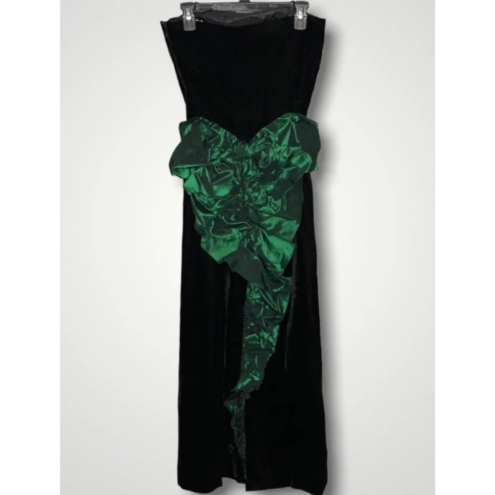 Black Velvet & Emerald Green Strapless Lined Corset Top Formal Prom Gown XXS - Image 9